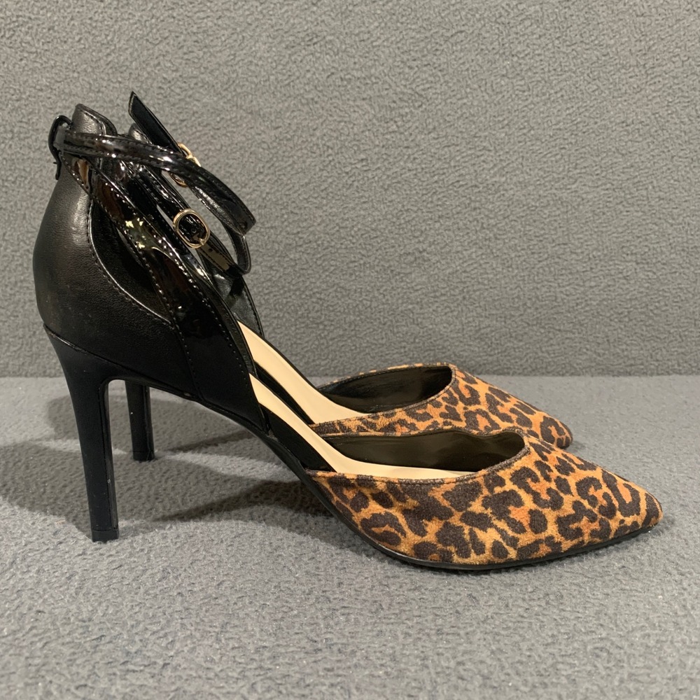 Nine West Leopard Print Pumps Women Size 9M Ankle Strap D'Orsay Stiletto Heels